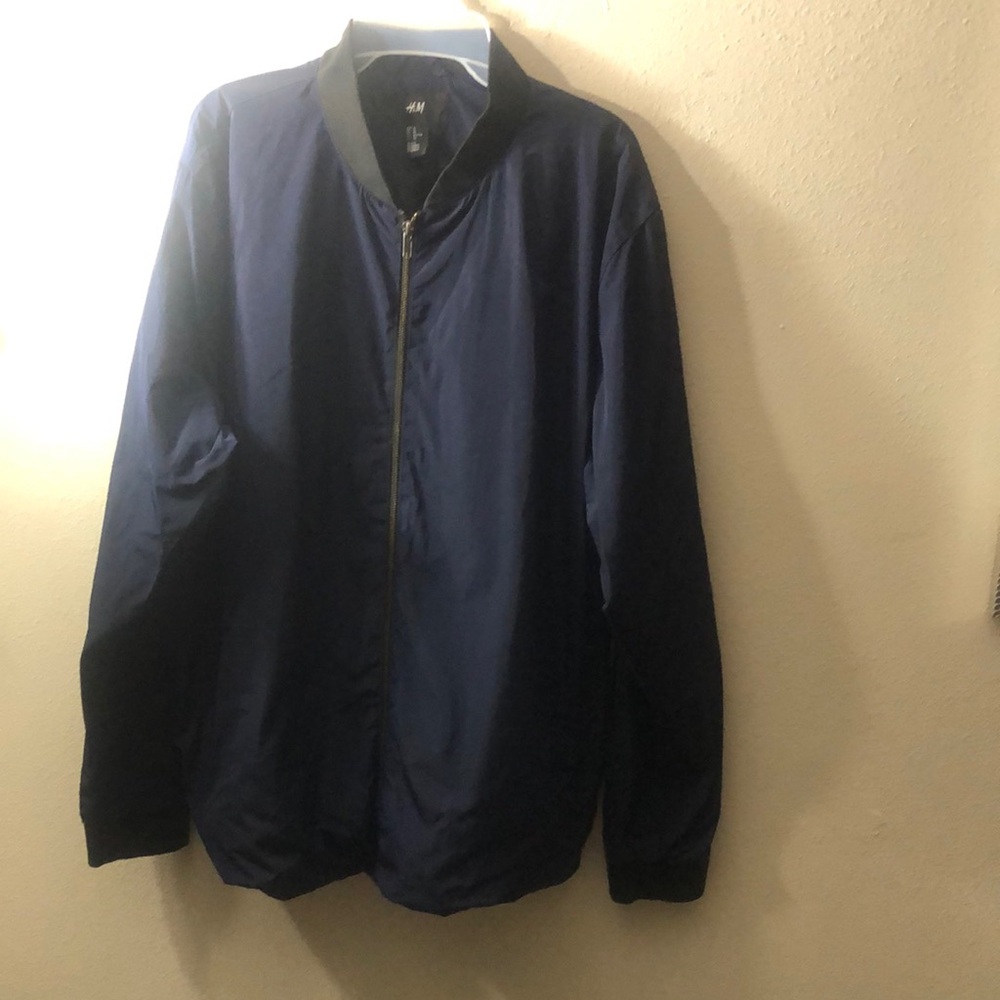 H&M Blue Bomber Jacket with Stand-Up Collar